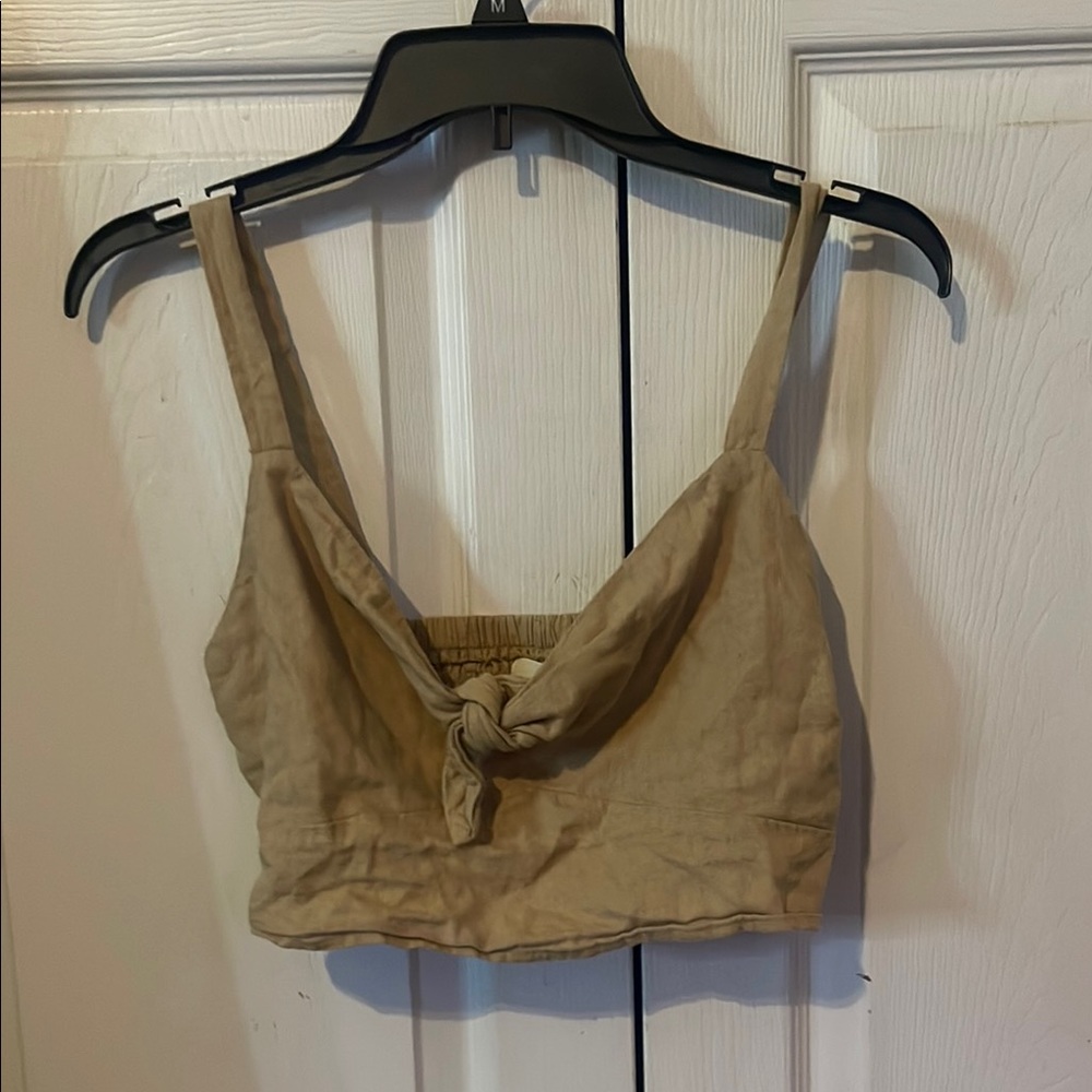 Women's Tan Knotted Crop Top